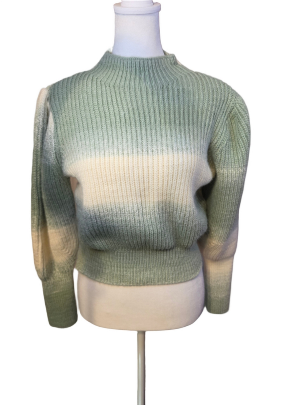 It's Our Time Sage Green Cream Ombre Ribbed Cable Knit Crop Sweater Size Medium
